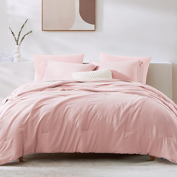 WRENSONGE Full Size Comforter Set- 7 Pieces Soft Pink Bed in a Bag Full Size - Image 3