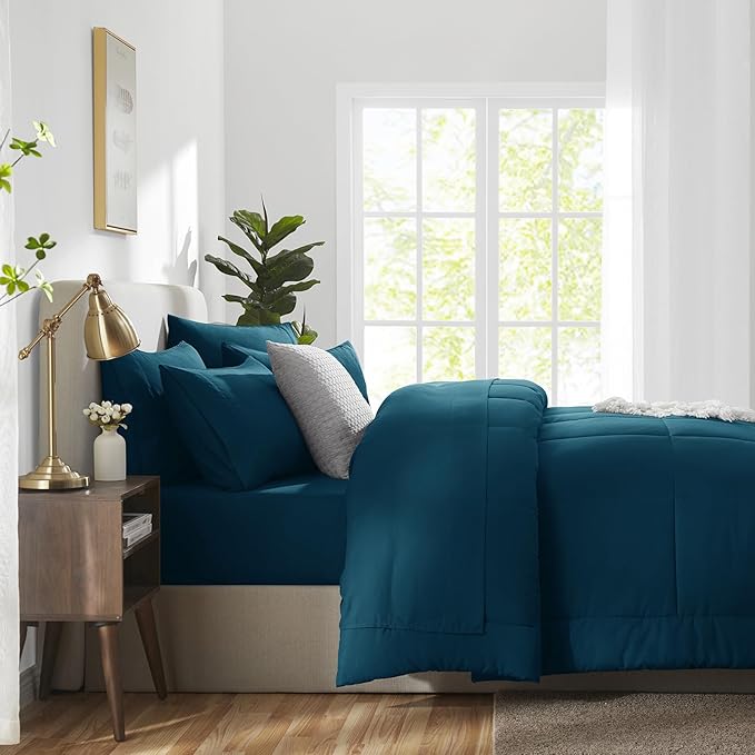 CozyLux Queen Comforter Set Lyons Blue, 7 Pieces Bed in a Bag, All Season - Image 9