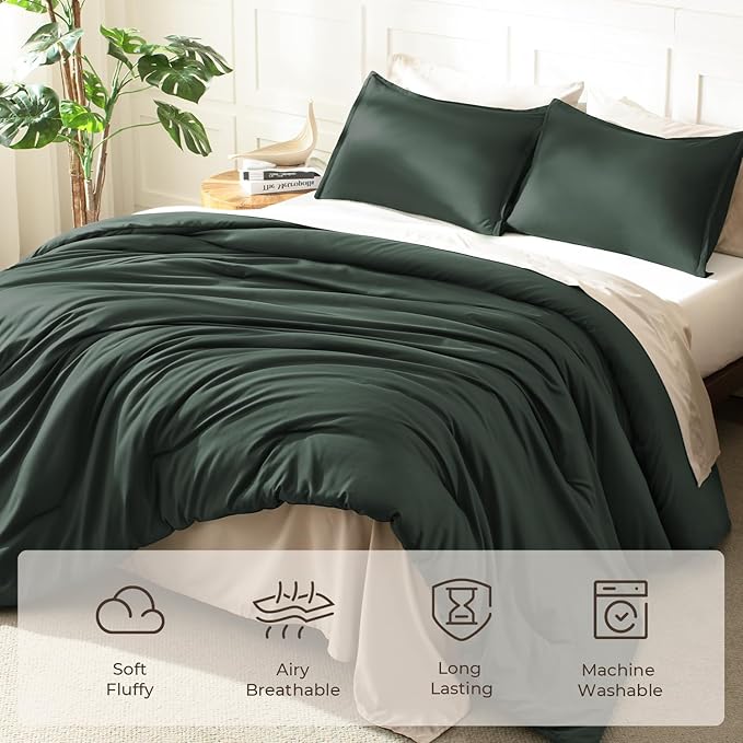 Litanika Forest Green Comforter King Size, 3 Pieces Lightweight Solid Bedding - Image 3