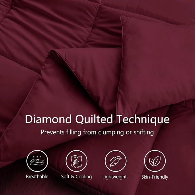 TEXARTIST Premium 2100 Series Queen Comforter All Season Breathable Burgundy - Image 2