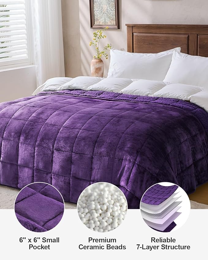 Super Fuzzy Soft Sherpa Fleece Weighted Blankets, 15 lbs Dual Sided Fluffy - Image 8