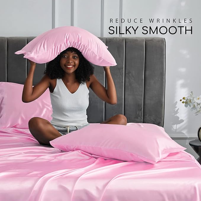 MR&HM Satin Bed Sheets, Queen Size Sheets Set - Image 3
