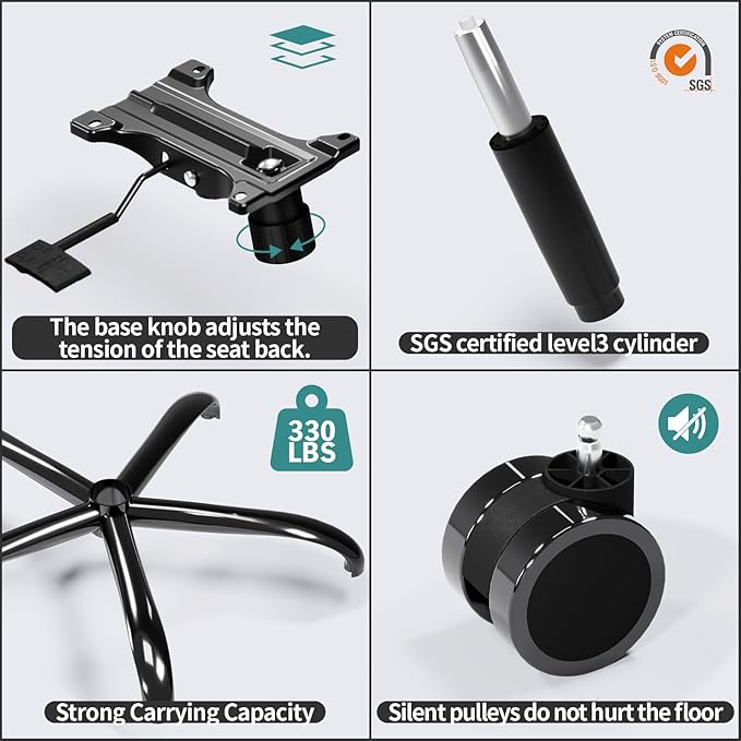 TRALT Office Chair Ergonomic Desk Chair, 330 LBS Home Mesh Office Desk Chairs with Wheels, Comfortable Gaming Chair, High Back Office Chair for Long Hours (Black)-DeskoryOffice