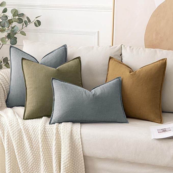 MIULEE Decorative Linen Pillow Covers 18x18 Inch Gray ​Boho Farmhouse​ ​Neutral - Image 4