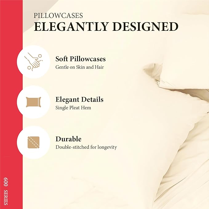 100% Egyptian Cotton Queen/Standard Pillow Cases Set of 2 - Image 4
