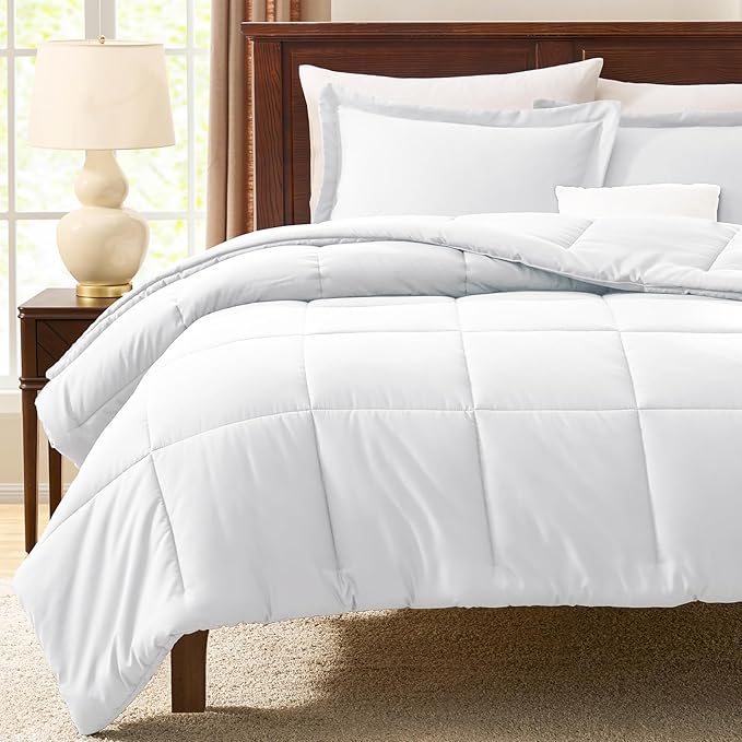 CozyLux Super King Plus Comforter Set, 3 Pieces White 128x120 Box Stitched - Image 7