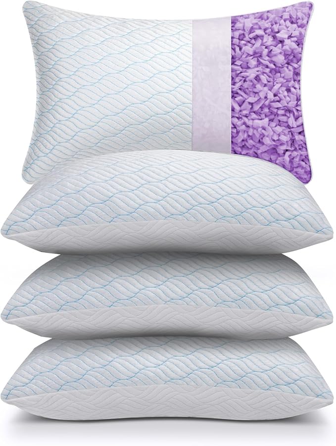 WISHSMILE Cooling Pillows Queen Size Set of 4, Shredded Memory Foam Pillows by WishSmile