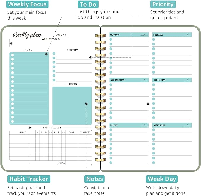 Undated Weekly Planner, Weekly To Do List Notebook - Image 2