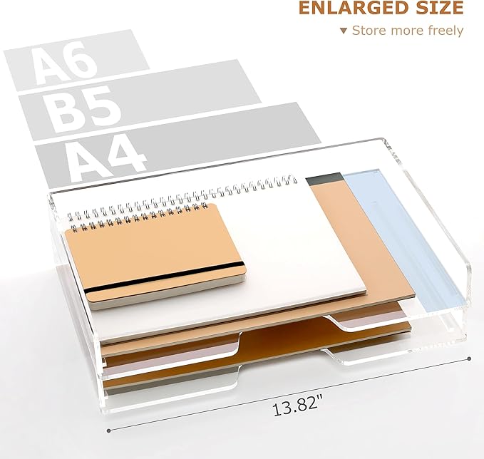 2 Pack- Stackable Paper Letter Tray, Enlarged A4 File Desk Organizer Acrylic Desk Organizers and Accessories Sorter Tray, Clear Workspace Office Supplies Organizers, 13.78inx9.25inx3.62in-DeskoryOffice