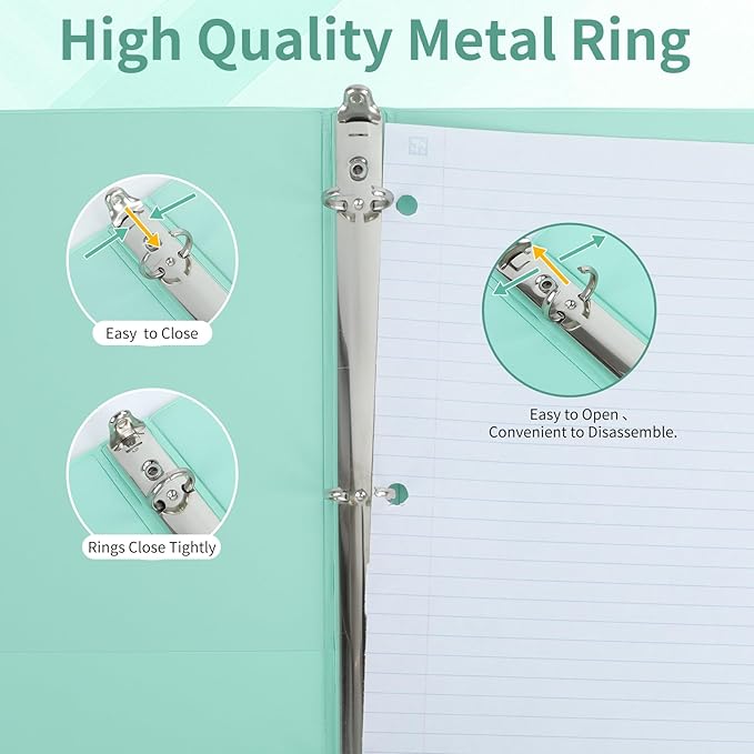 0.5 inch 3-Ring Binder, 1/2 inch Round Ring Binder with 2 Inside Pockets, Clear View Cover Binders Holds 8.5'' x 11''Paper，Pastel Color Binders for Office/Home/School Supply, 6 Pack-DeskoryOffice
