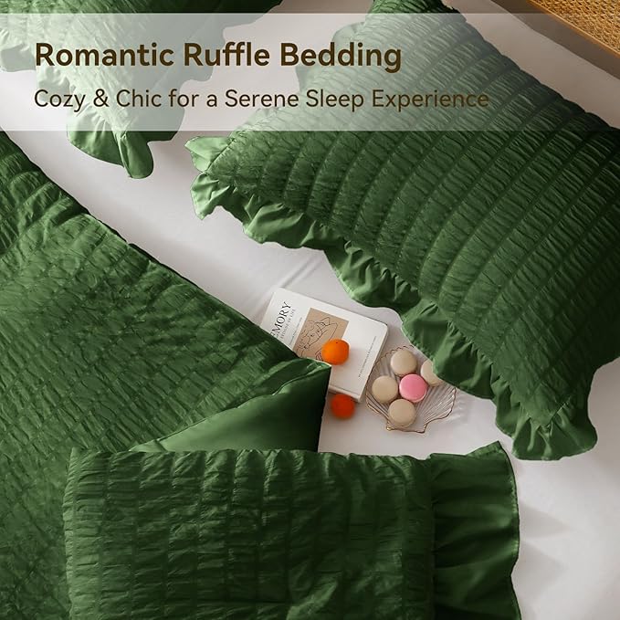 JOLLYVOGUE Dark Green Queen Comforter Set, 3 Pieces Seersucker Comforters Queen - Image 5