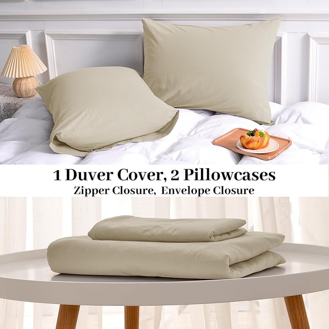 NEXHOME PRO Duvet Cover Set Queen Size Linen Feel Textured Cream Grey Organic - Image 8