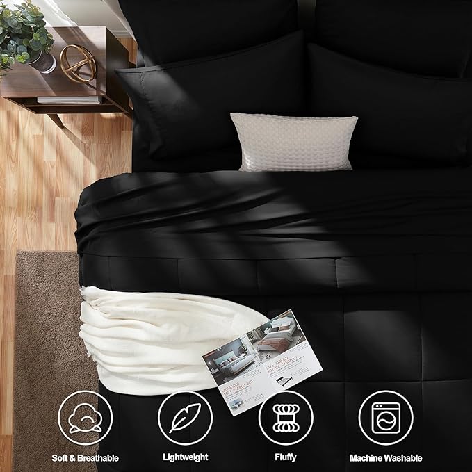 CozyLux California King Comforter Sets Black, 7 Pieces Cal King Bed in a Bag - Image 2