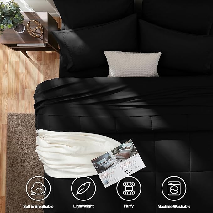 CozyLux Twin XL Comforter Set Black, 5 Pieces Twin Extra Long Bed in a Bag - Image 2