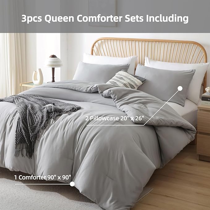 ROSGONIA Queen Comforter Set Grey - Image 3