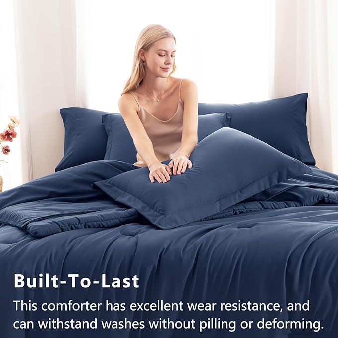 CozyLux Twin Comforter Set Navy Blue, 5 Pieces Bed in a Bag Twin Comforter Set - Image 3