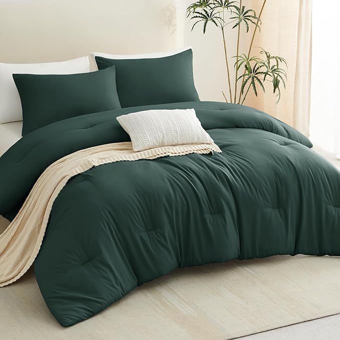 CozyLux Twin Comforter Set Forest Green, 2 Pieces Twin Extra Long Solid - Image 8