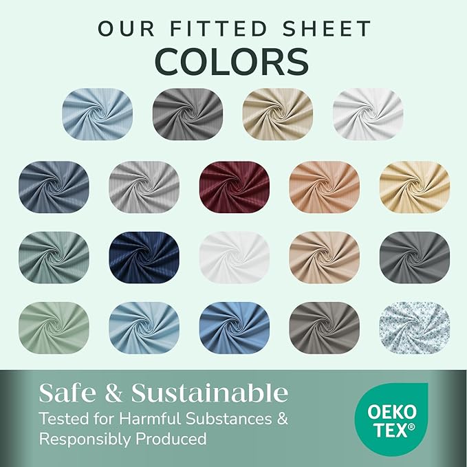 Feather & Stitch 1 Piece Fitted Sheet King Size, 100% Cotton Damask Sateen Weave - Image 7