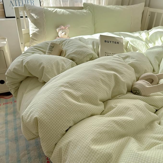 MKXI Mint Green Gingham Duvet Cover Set Twin by MKXI