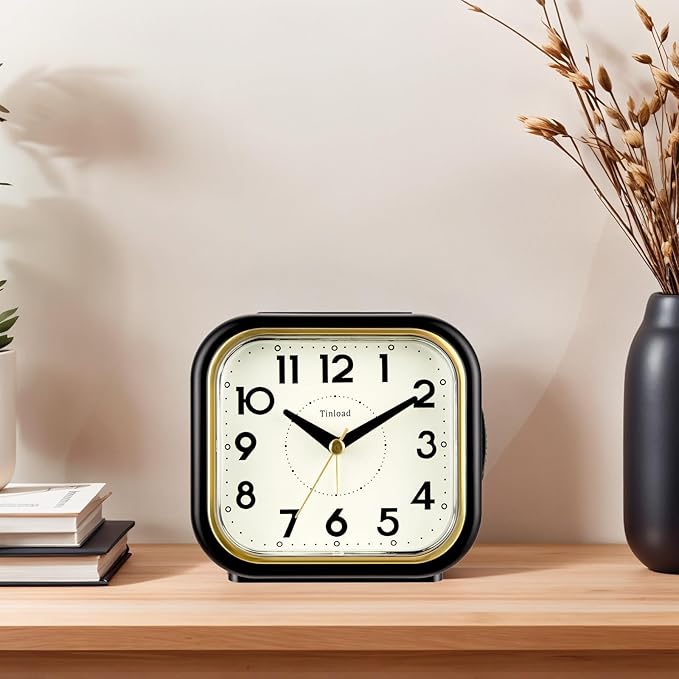 Tinload 4.3" Vintage Retro Analog Alarm Clock, Super Silent Non Ticking Clock - Image 2
