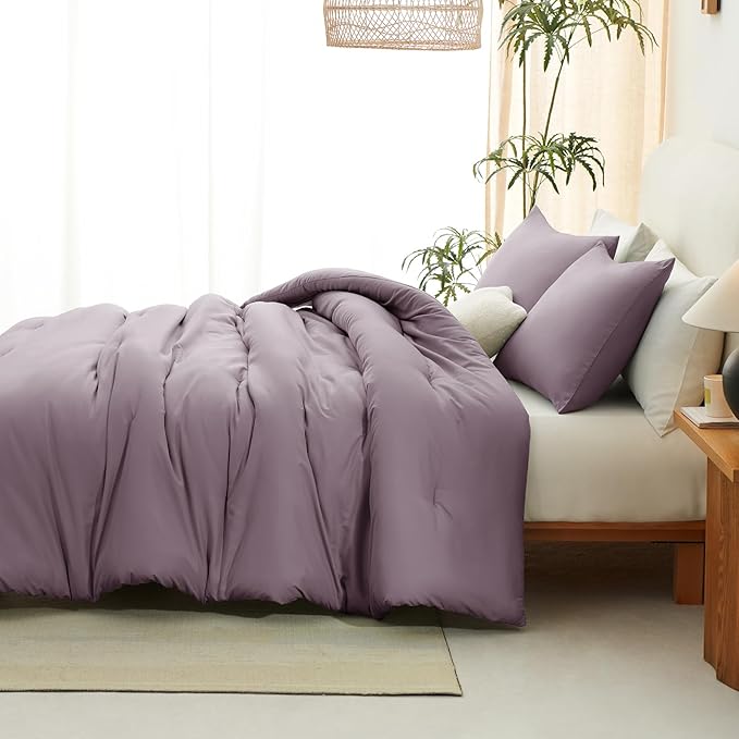 CozyLux Queen Comforter Set Dusty Purple, 3 Pieces Solid Comforters Queen Size - Image 9