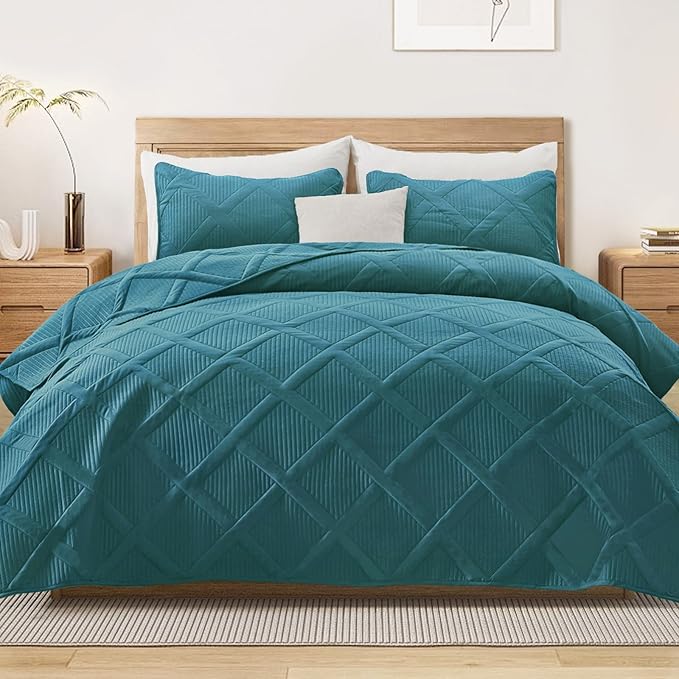 Exclusivo Mezcla Oversized King Quilt Set- Teal Cal King Quilts Bedding Set by ExclusivoMezcla