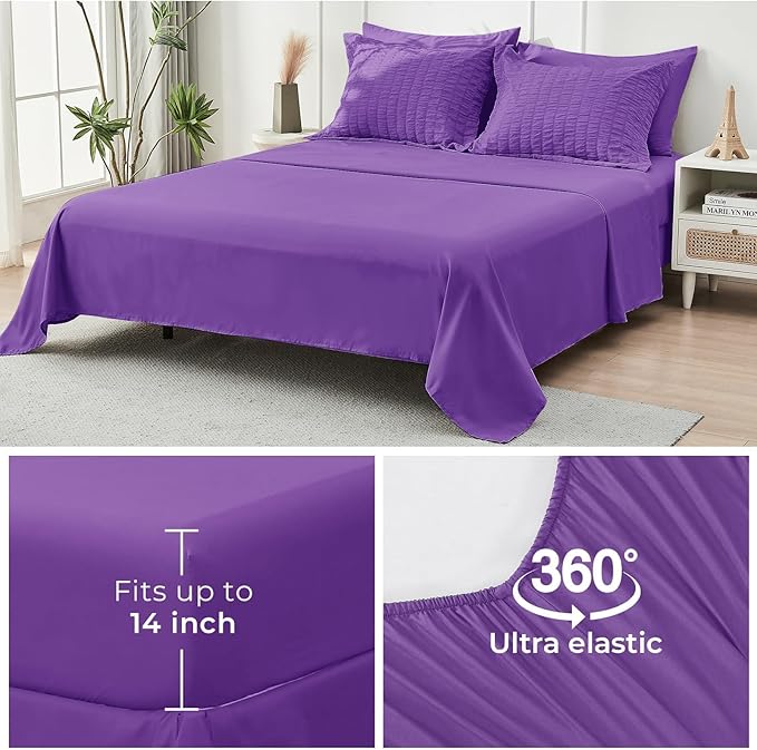 HYMOKEGE Bright Purple King Size Comforter Set Seersucker 7 Pieces, All Season - Image 7