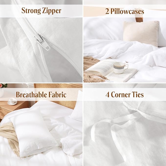 LBRO2M 100% France Linen Duvet Cover Set Full Size 3 Pcs Natural Flax Comforter - Image 5