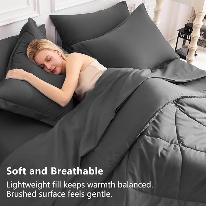 CozyLux King Size Comforter Set Dark Grey - Image 3