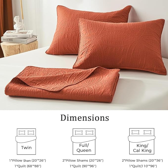 akkialla King Quilt Bedding Set, Burnt Orange Ultrasonic King/Cal King Quilt Set - Image 6