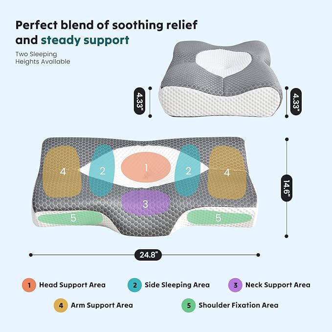 DUMOS Cervical Neck Pillow for Sleeping, Cooling Ergonomic Memory Foam Pillow - Image 8