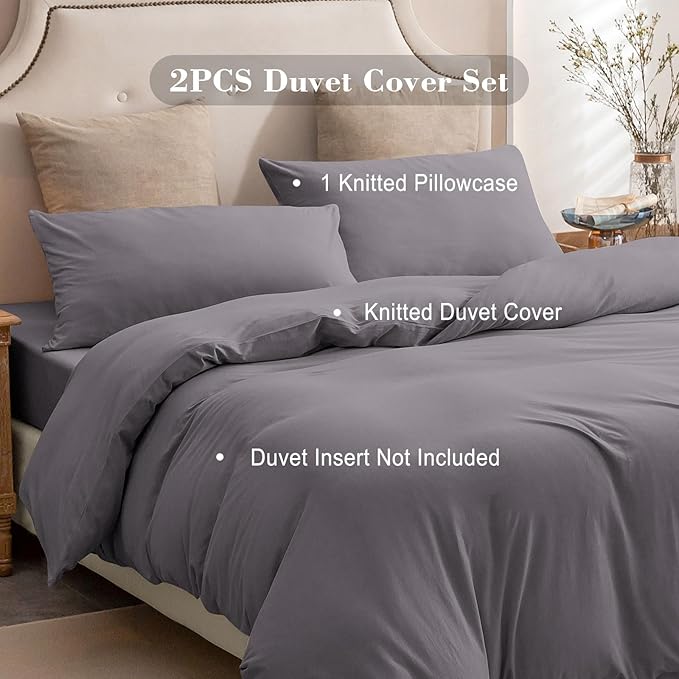 PURE ERA Jersey Knit Duvet Cover Set 100% T-Shirt Cotton Super Soft Comfy 3pc - Image 4