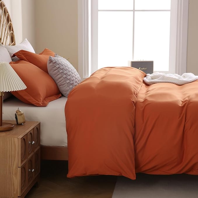 JSD Burnt Orange Duvet Cover Set Queen Size, 3 Piece Duvet Cover - Image 7