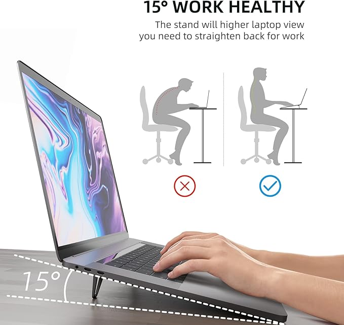 Laptop Stand for Desk, Portable Anti-Slip Keyboard Riser, Zinc Alloy Keyboard Stands, Computer Stand Compatible with MacBook Air/Pro, 10-15.6 Inches Laptops and Keyboards (Black)-DeskoryOffice