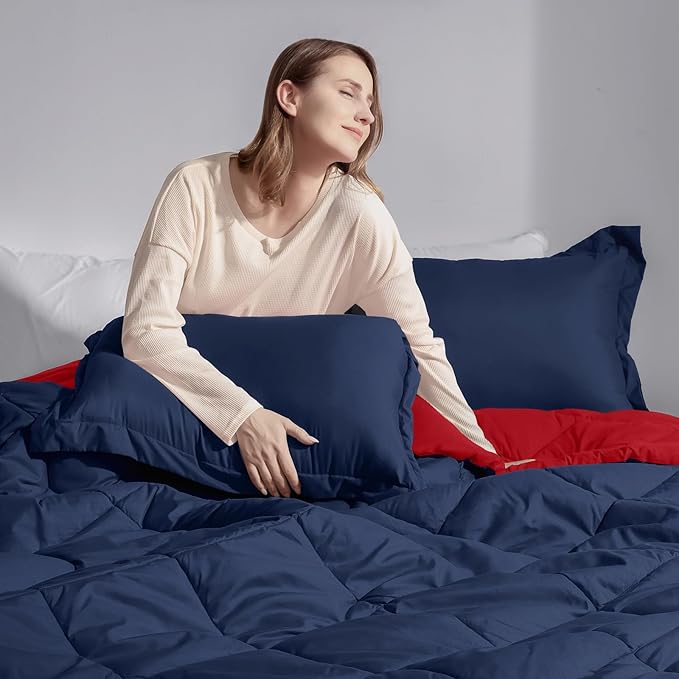Basic Beyond Queen Navy and Red Comforter Set - Image 7