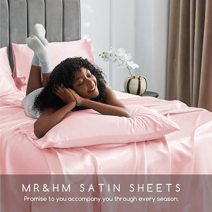 MR&HM Satin Bed Sheets, Twin XL Size Sheets Set - Image 6