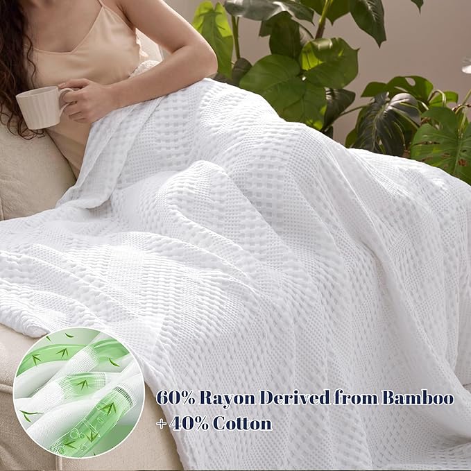 PHF Cooling Waffle Blanket King Size, Lightweight 60% Rayon from Bamboo & 40% - Image 2