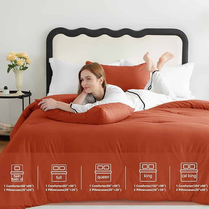 CozyLux California King Comforter Set Burnt Orange, 3 Pieces Cal King - Image 6