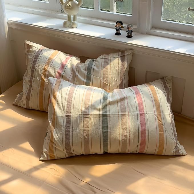mixinni Vintage Striped Duvet Cover Set Full, 3-Piece 100% Washed Cotton - Image 4