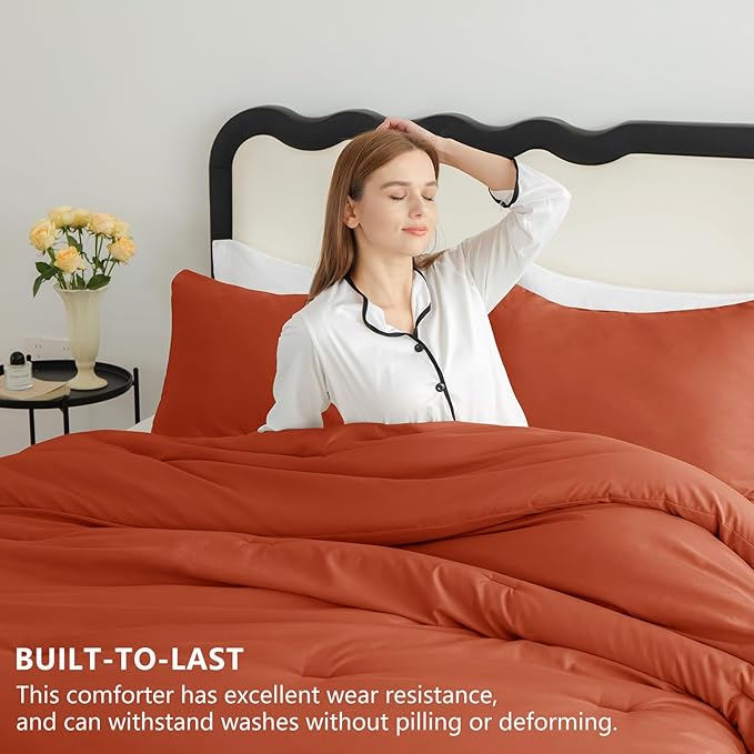 CozyLux California King Comforter Set Burnt Orange, 3 Pieces Cal King - Image 2