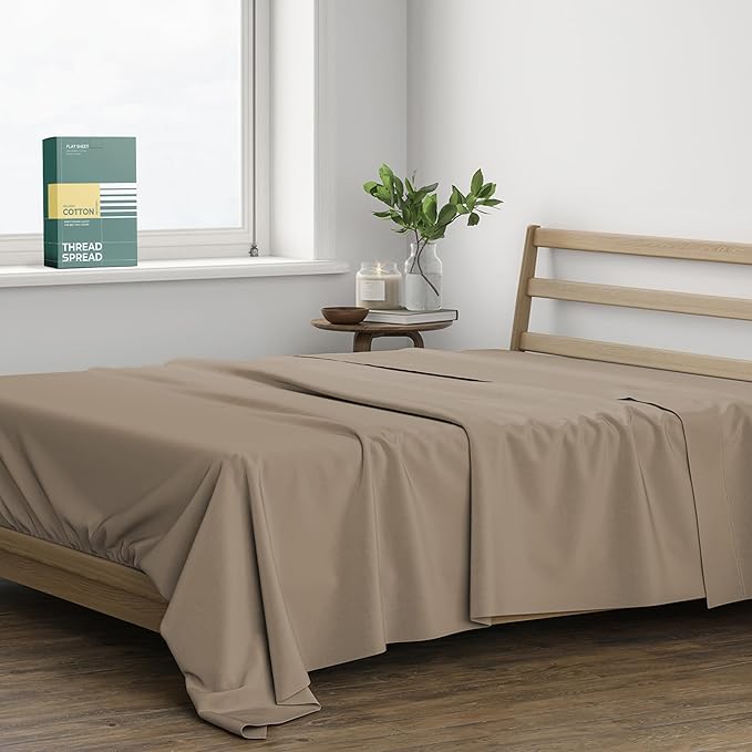 THREAD SPREAD 100% Organic Cotton Percale Flat Sheet Twin Size by THREADSPREAD