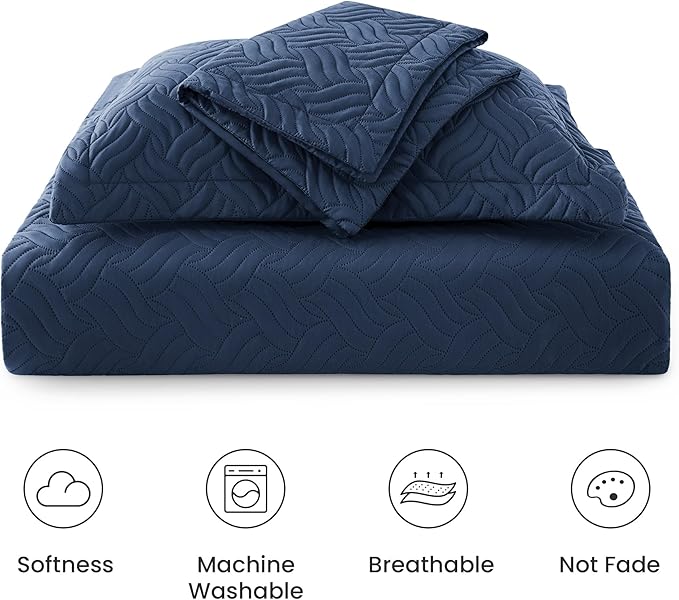 Love's cabin Twin Quilt Set Navy Blue Bedspreads - Image 6