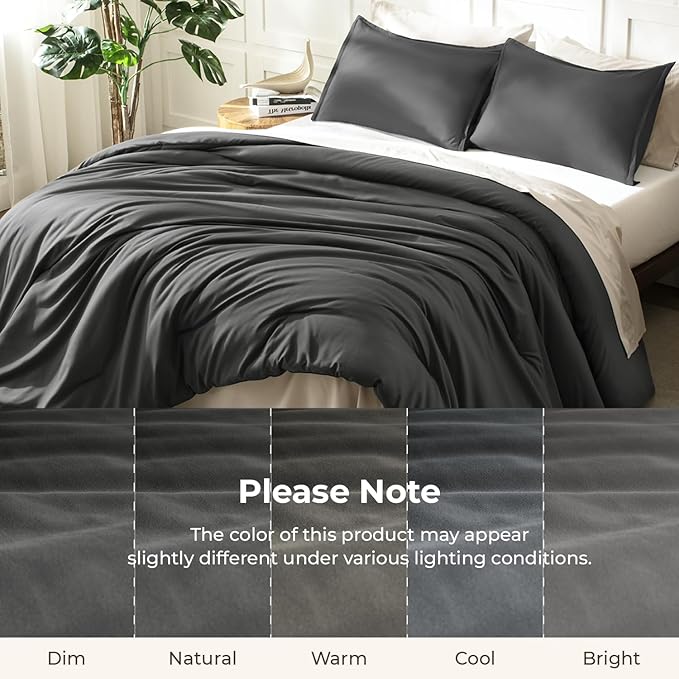 Litanika Grey Comforter Full Set, Dark Gray Lightweight Plain Bedding - Image 8