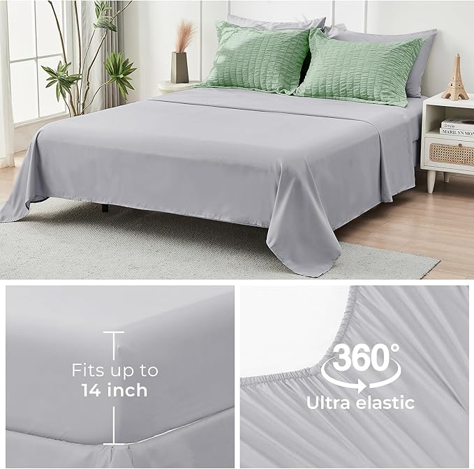 HYMOKEGE Sage Green/Light Grey Twin Comforter Set Seersucker 5 Pieces, All - Image 7