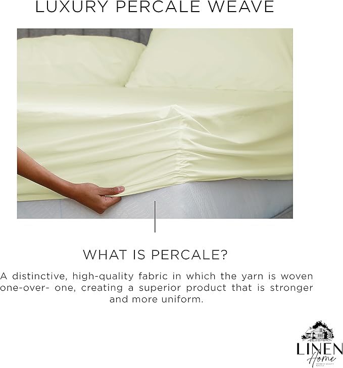 Linen Home 100% Cotton Percale Weave Fitted Sheet, Full Size, 1 Deep Pocket - Image 2