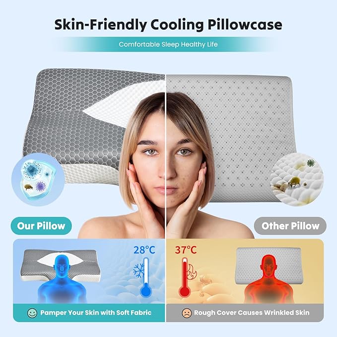 DUMOS Cervical Neck Pillow for Sleeping, Cooling Ergonomic Memory Foam Pillow - Image 3