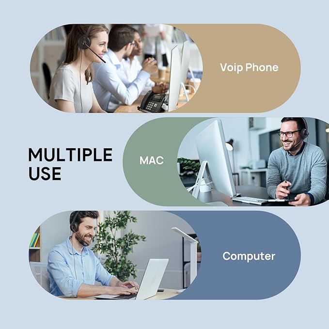 Yealink UH34 USB Headset with Mic,Stereo Wired Headphones with Noise Cancelling Microphone,Professional Work Headset VoIP Phone PC Computer Call Center Office(Ultra Light)-DeskoryOffice