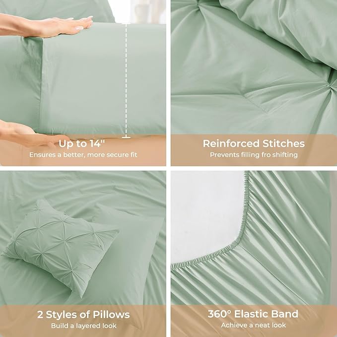 Sasttie Twin Comforter Set, 5-Piece Bed in a Bag, Pintuck Bedding Sets - Image 5