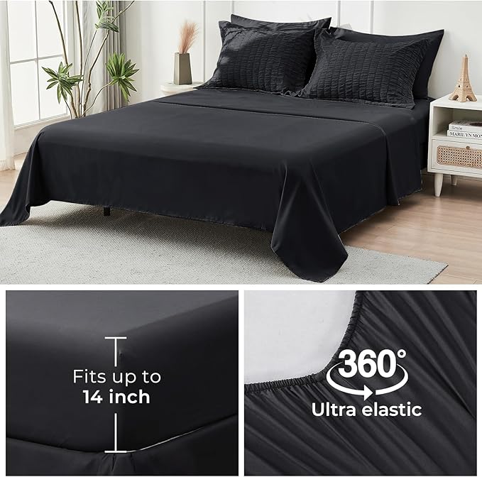 HYMOKEGE Black King Size Comforter Set Seersucker 7 Pieces, All Season Luxury - Image 7