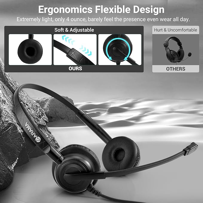 Arama Headset with Microphone for Pc, USB Headset with Noise Canceling Microphone for Laptop, Wired Computer Headset with Mute for Home Office Online Class Skype Zoom Meetings (USBA+USBC, Black)-DeskoryOffice